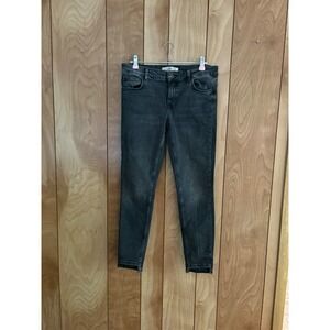 Zara Basic Z1975 Denim Skinny Jeans Faded Black Raw Step Hem Womens Size 8